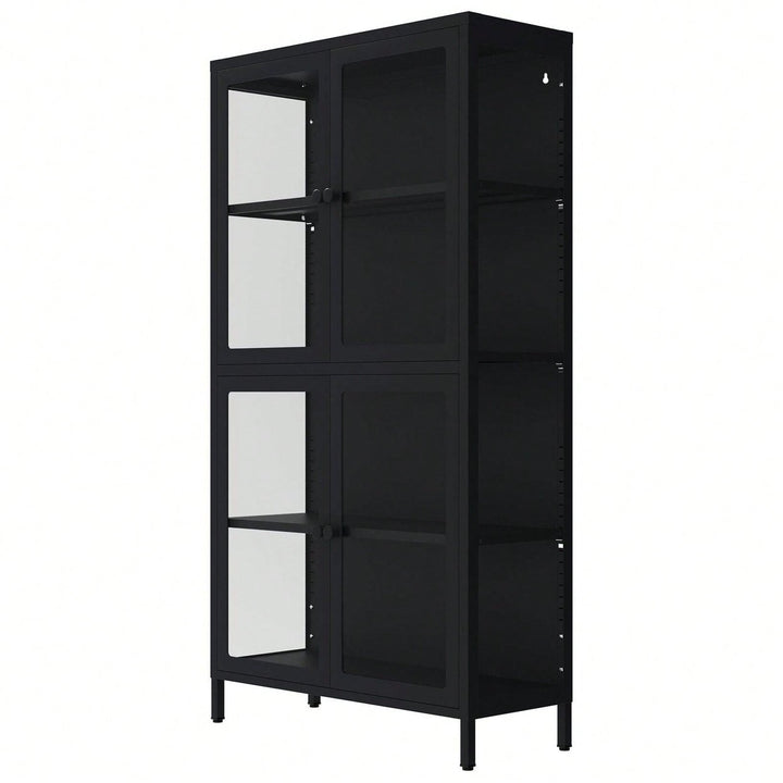 Four Glass Door Storage Cabinet With Adjustable Shelves And Feet Cold-Rolled Steel Sideboard Furniture For Living Room Image 3