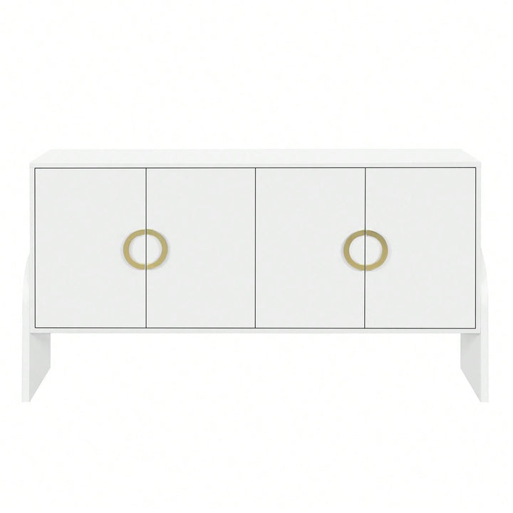 Four-Door Metal Handle Storage Cabinet, Adjustable Shelf, Suitable For Study, Living Room Image 2