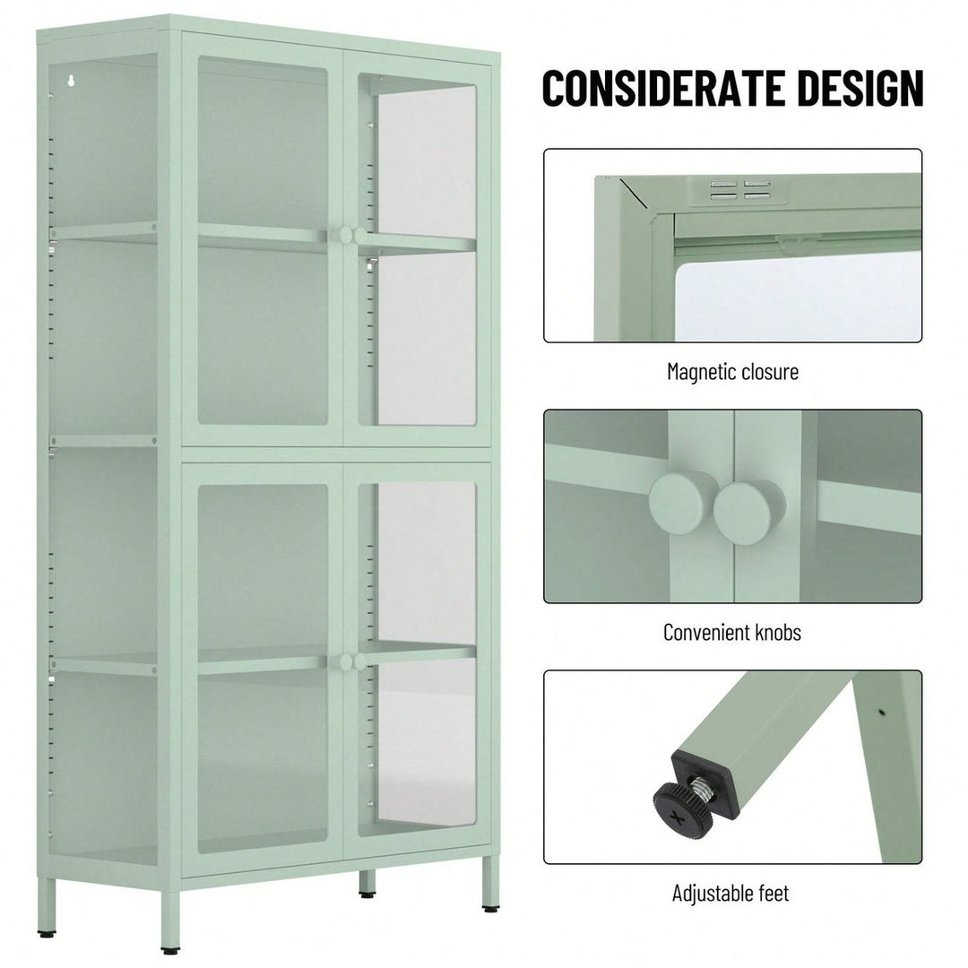 Four Glass Door Storage Cabinet With Adjustable Shelves And Feet Cold-Rolled Steel Sideboard Furniture For Living Room Image 4