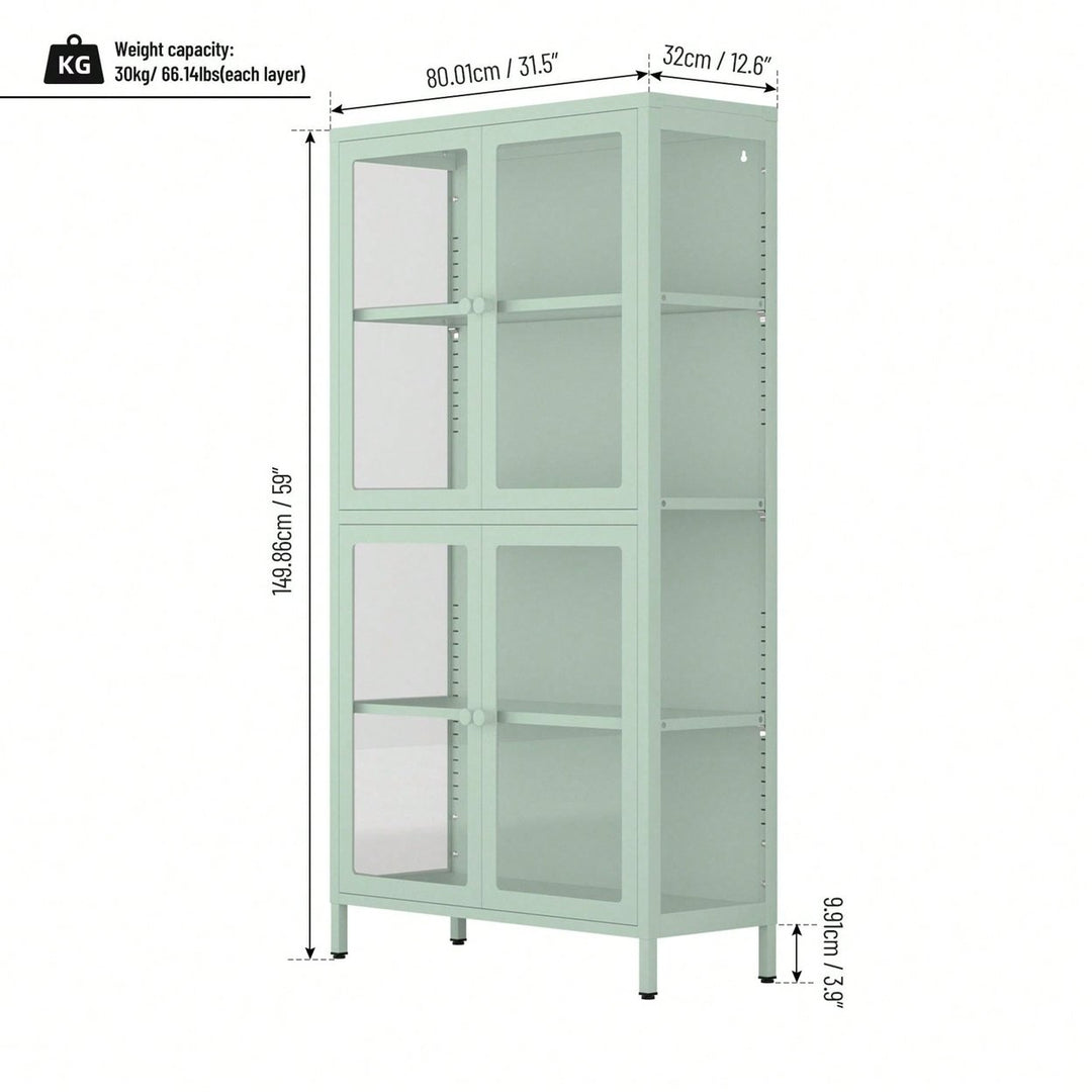 Four Glass Door Storage Cabinet With Adjustable Shelves And Feet Cold-Rolled Steel Sideboard Furniture For Living Room Image 7