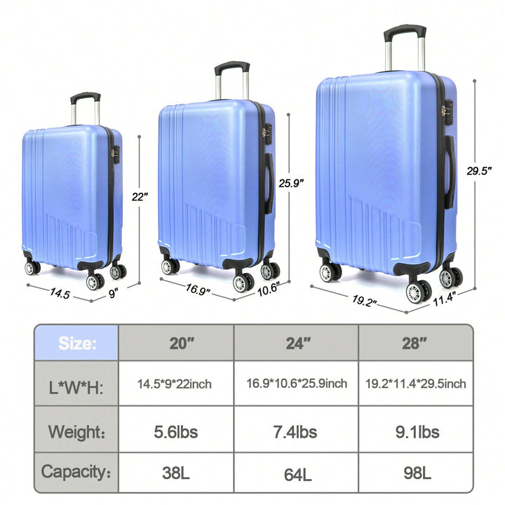 Durable Hard Shell 3-Piece Luggage Set With TSA Lock And 360 Spinner Wheels - Perfect For Effortless Travel (20/24/28 Image 9