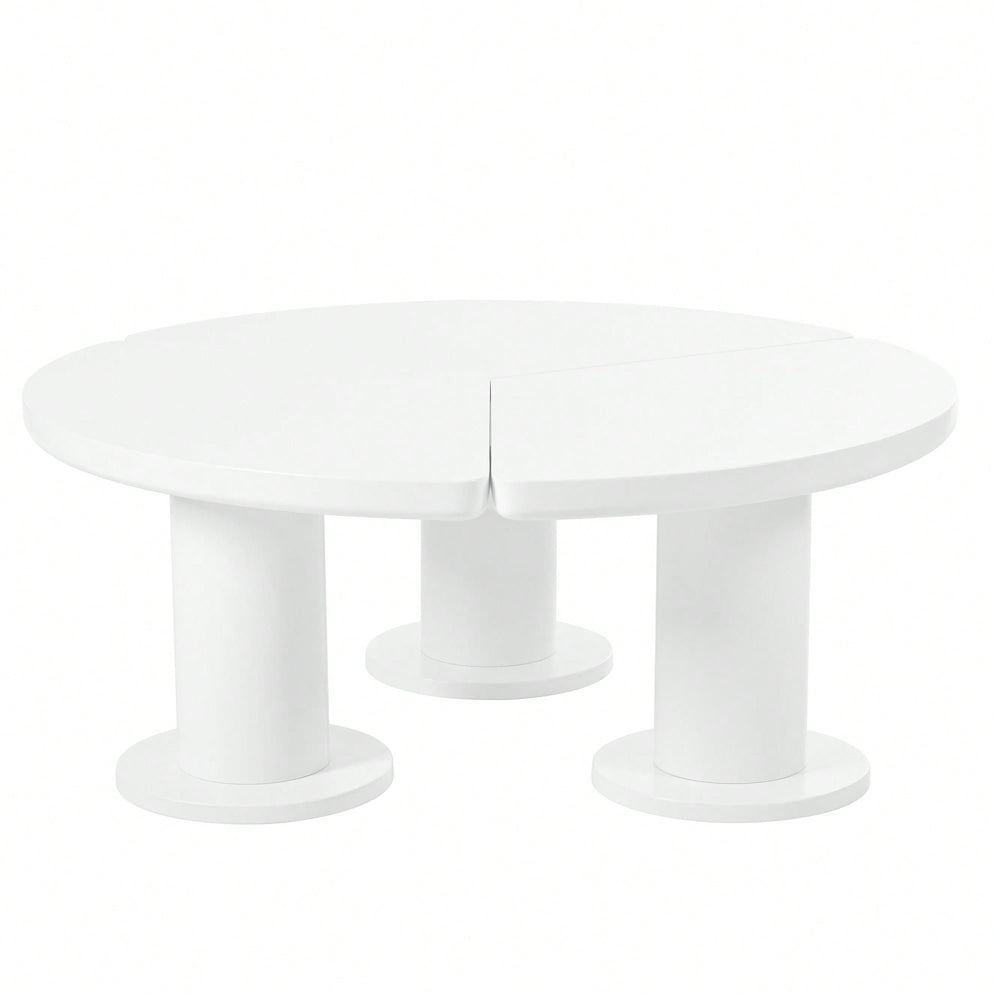 Elegant 39.4 Round Petal-Shaped Coffee Table With Thick Legs - Minimalist Cream Center Table Ideal For Living Room D cor Image 2