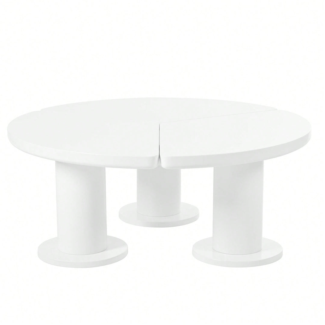 Elegant 39.4 Round Petal-Shaped Coffee Table With Thick Legs - Minimalist Cream Center Table Ideal For Living Room D cor Image 1