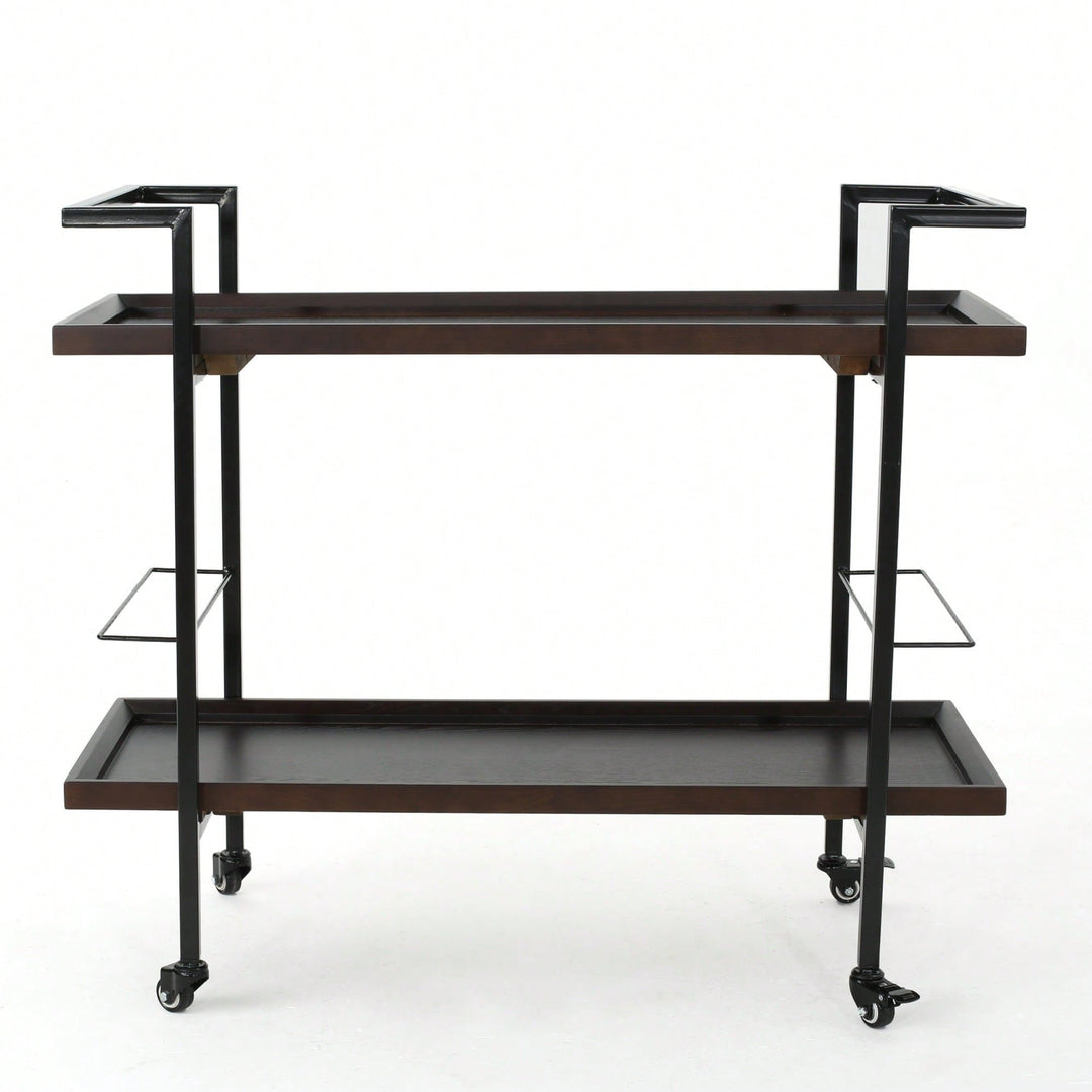 Elegant Multi-Tiered Bar Cart With Stylish Wheels For Entertaining And Serving Drinks Image 1