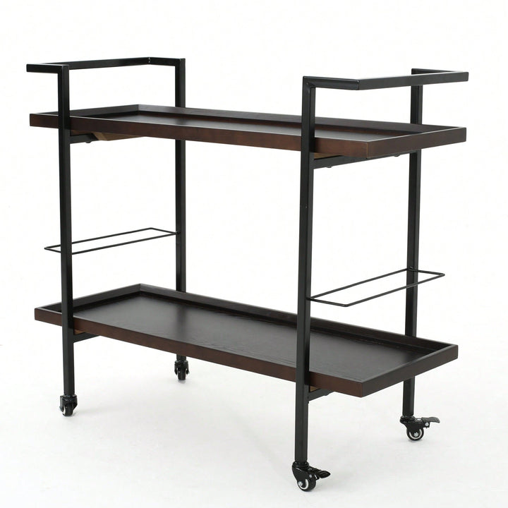 Elegant Multi-Tiered Bar Cart With Stylish Wheels For Entertaining And Serving Drinks Image 2