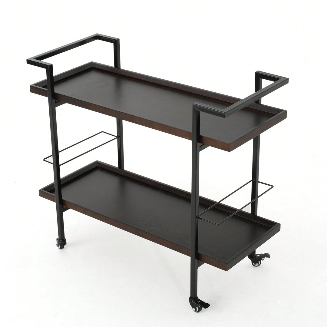 Elegant Multi-Tiered Bar Cart With Stylish Wheels For Entertaining And Serving Drinks Image 3