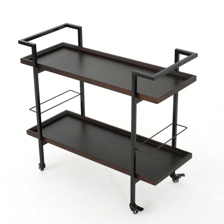 Elegant Multi-Tiered Bar Cart With Stylish Wheels For Entertaining And Serving Drinks Image 3