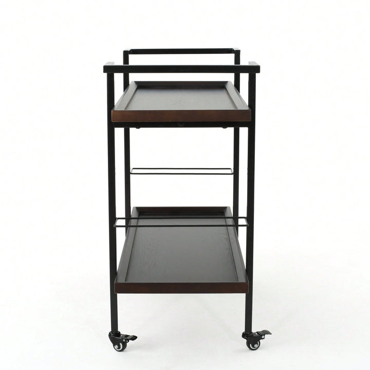 Elegant Multi-Tiered Bar Cart With Stylish Wheels For Entertaining And Serving Drinks Image 4