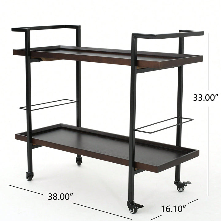 Elegant Multi-Tiered Bar Cart With Stylish Wheels For Entertaining And Serving Drinks Image 5