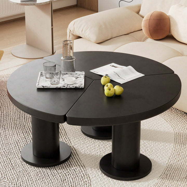 Elegant 39.4 Round Petal-Shaped Coffee Table With Thick Legs - Minimalist Cream Center Table Ideal For Living Room D cor Image 8