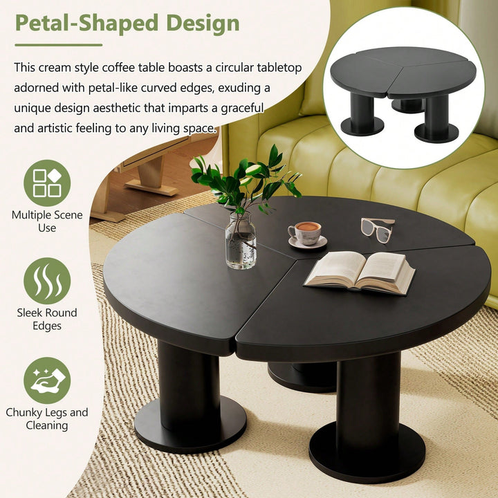 Elegant 39.4 Round Petal-Shaped Coffee Table With Thick Legs - Minimalist Cream Center Table Ideal For Living Room D cor Image 10