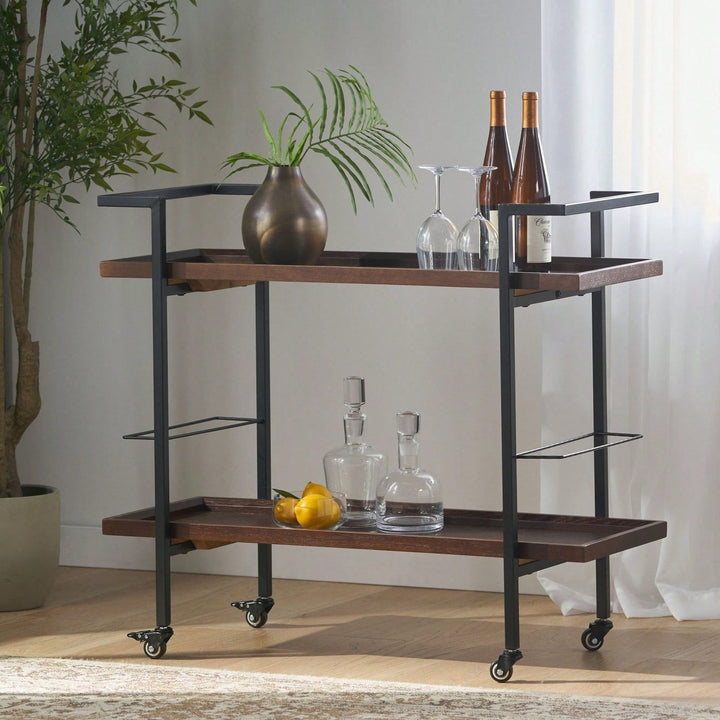 Elegant Multi-Tiered Bar Cart With Stylish Wheels For Entertaining And Serving Drinks Image 9