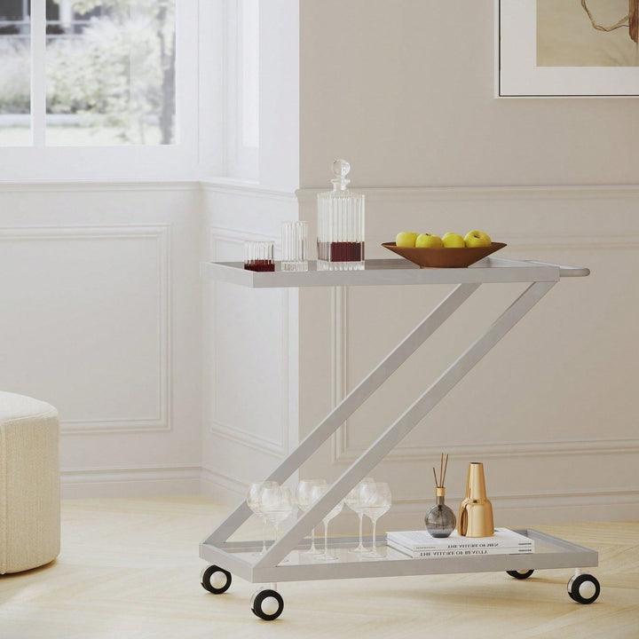 Elegant Multi-Tiered Serving Bar Cart For Entertaining And Decor Storage Image 8