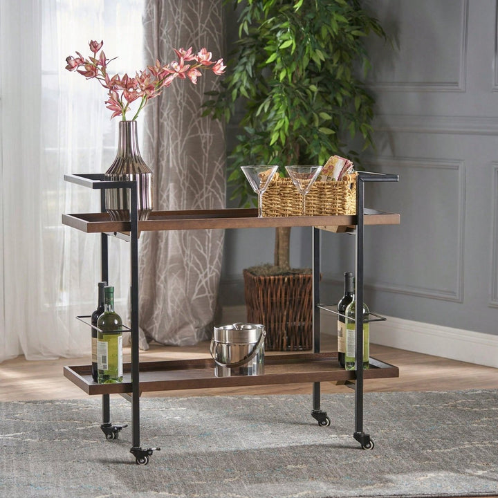 Elegant Multi-Tiered Bar Cart With Stylish Wheels For Entertaining And Serving Drinks Image 10