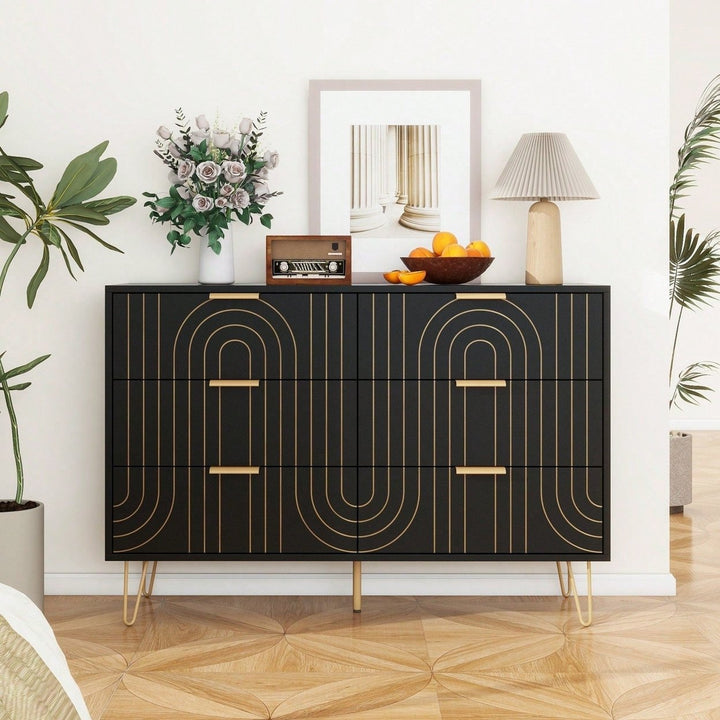 Elegant 6 Drawer Dresser with Metal Handles and Anti-Tipping Device for Bedroom Living Room Hallway Scratch-Resistant Image 3