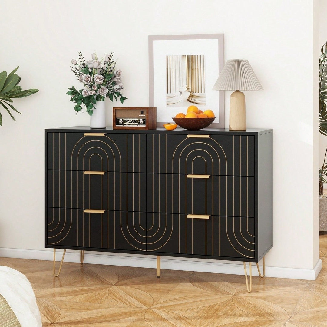 Elegant 6 Drawer Dresser with Metal Handles and Anti-Tipping Device for Bedroom Living Room Hallway Scratch-Resistant Image 4