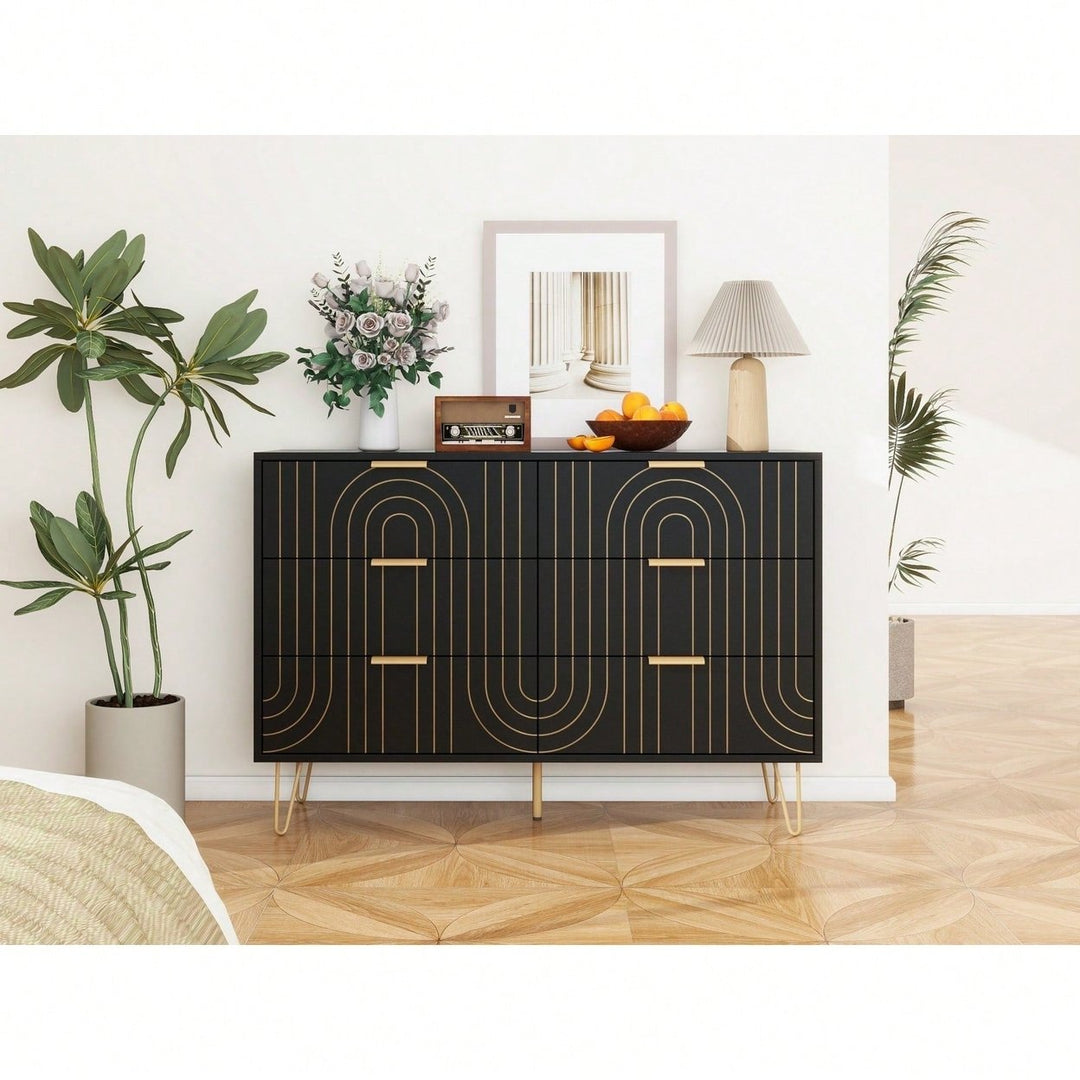 Elegant 6 Drawer Dresser with Metal Handles and Anti-Tipping Device for Bedroom Living Room Hallway Scratch-Resistant Image 6