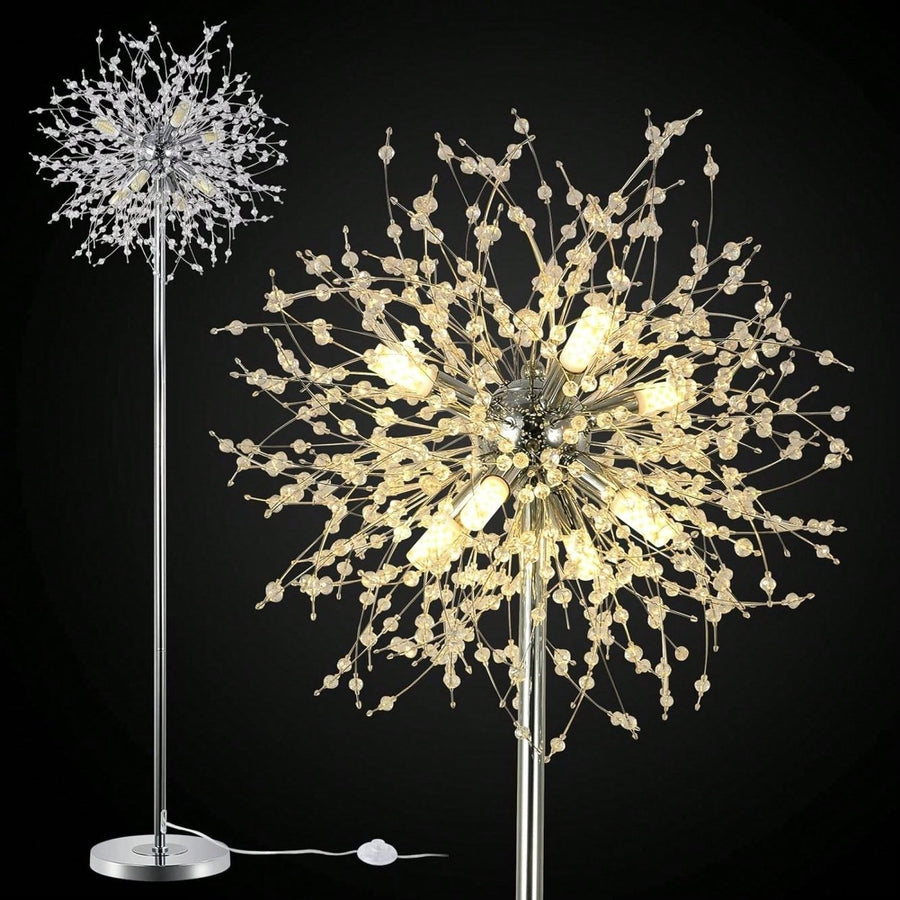 Elegant 69" Floor Lamp With 32 Crystal Fireworks For Bedroom And Living Room Decor  Modern Standing Light With Chrome Image 1