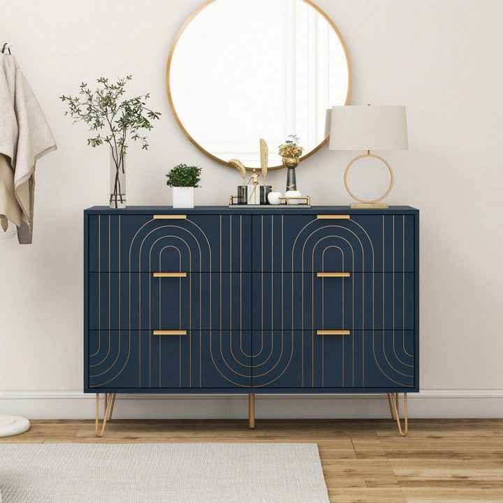 Elegant 6 Drawer Dresser with Metal Handles and Anti-Tipping Device for Bedroom Living Room Hallway Scratch-Resistant Image 9