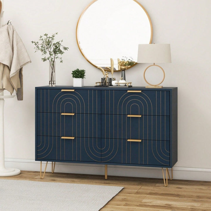 Elegant 6 Drawer Dresser with Metal Handles and Anti-Tipping Device for Bedroom Living Room Hallway Scratch-Resistant Image 10