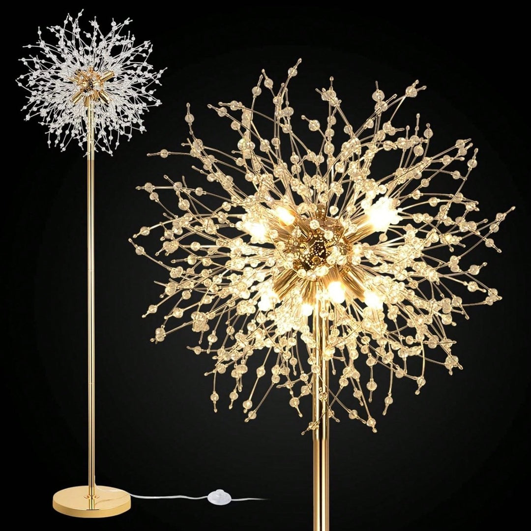 Elegant 69" Floor Lamp With 32 Crystal Fireworks For Bedroom And Living Room Decor  Modern Standing Light With Chrome Image 2