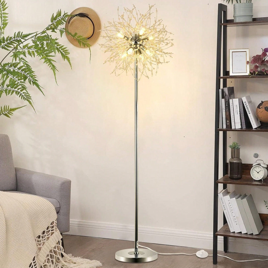 Elegant 69" Floor Lamp With 32 Crystal Fireworks For Bedroom And Living Room Decor  Modern Standing Light With Chrome Image 3