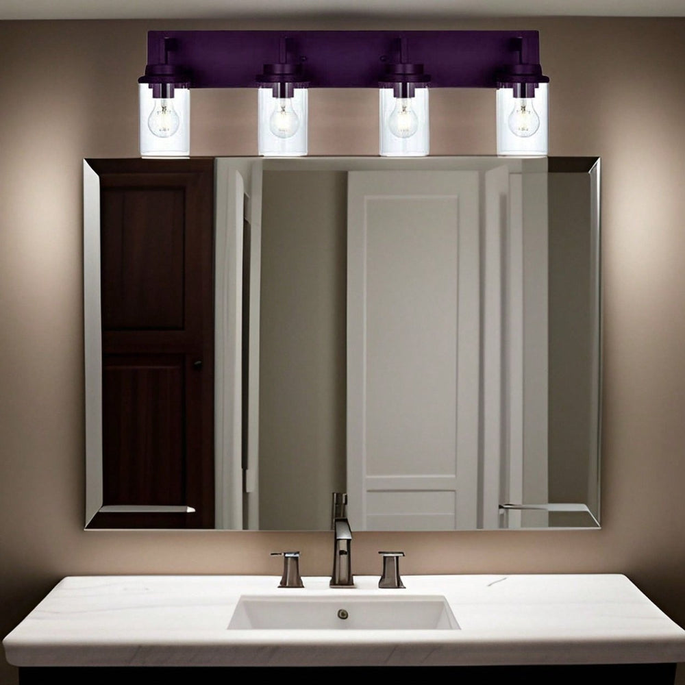 Elegant Oil-Rubbed Bronze Rectangular Backplate Light Fixture with Transparent Glass Shades Image 2