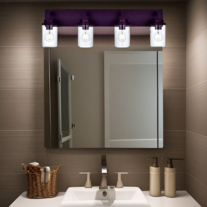 Elegant Oil-Rubbed Bronze Rectangular Backplate Light Fixture with Transparent Glass Shades Image 3