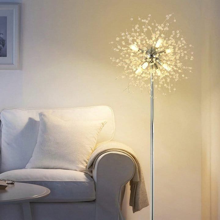 Elegant 69" Floor Lamp With 32 Crystal Fireworks For Bedroom And Living Room Decor  Modern Standing Light With Chrome Image 6