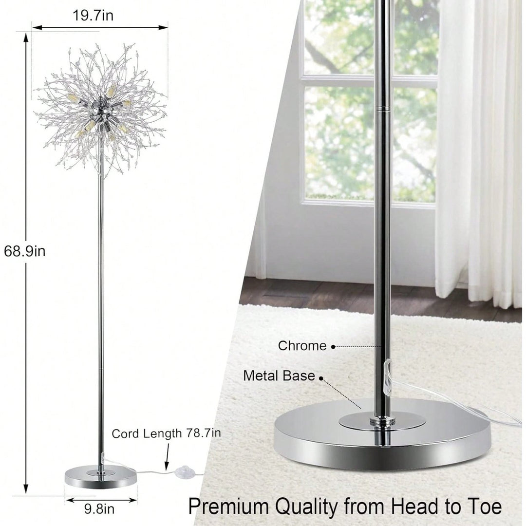 Elegant 69" Floor Lamp With 32 Crystal Fireworks For Bedroom And Living Room Decor  Modern Standing Light With Chrome Image 7