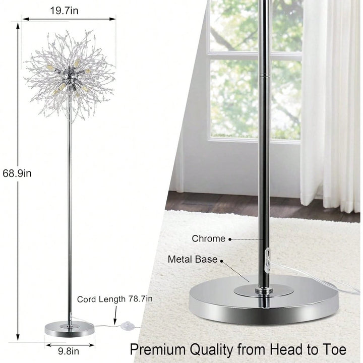 Elegant 69" Floor Lamp With 32 Crystal Fireworks For Bedroom And Living Room Decor  Modern Standing Light With Chrome Image 7