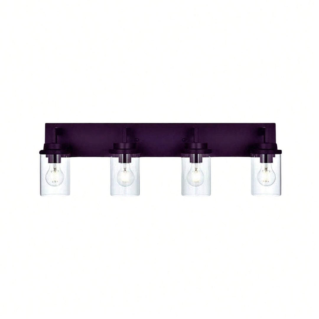 Elegant Oil-Rubbed Bronze Rectangular Backplate Light Fixture with Transparent Glass Shades Image 8