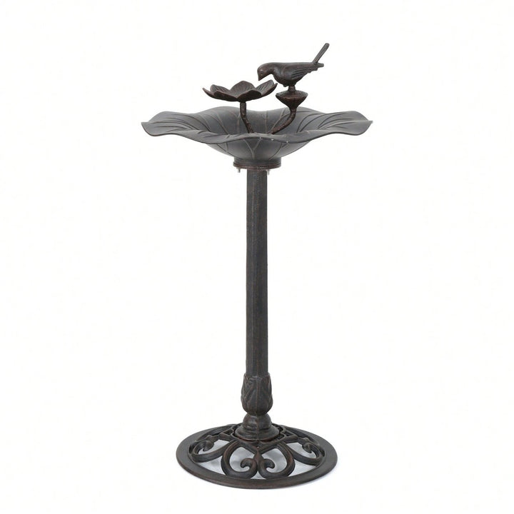 Elegant Outdoor Aluminum And Iron Bird Bath With Durable Bronze Finish And Sturdy Base Image 1