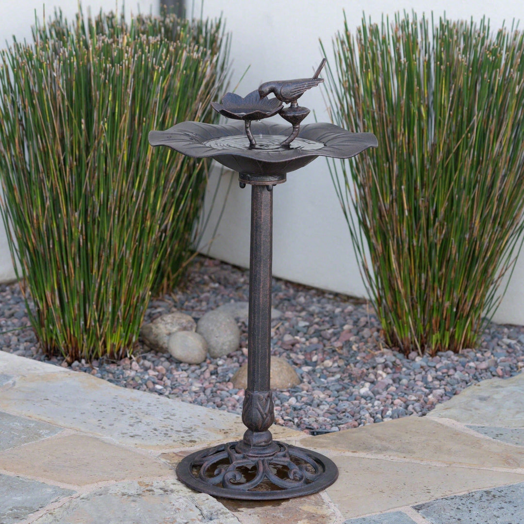 Elegant Outdoor Aluminum And Iron Bird Bath With Durable Bronze Finish And Sturdy Base Image 7