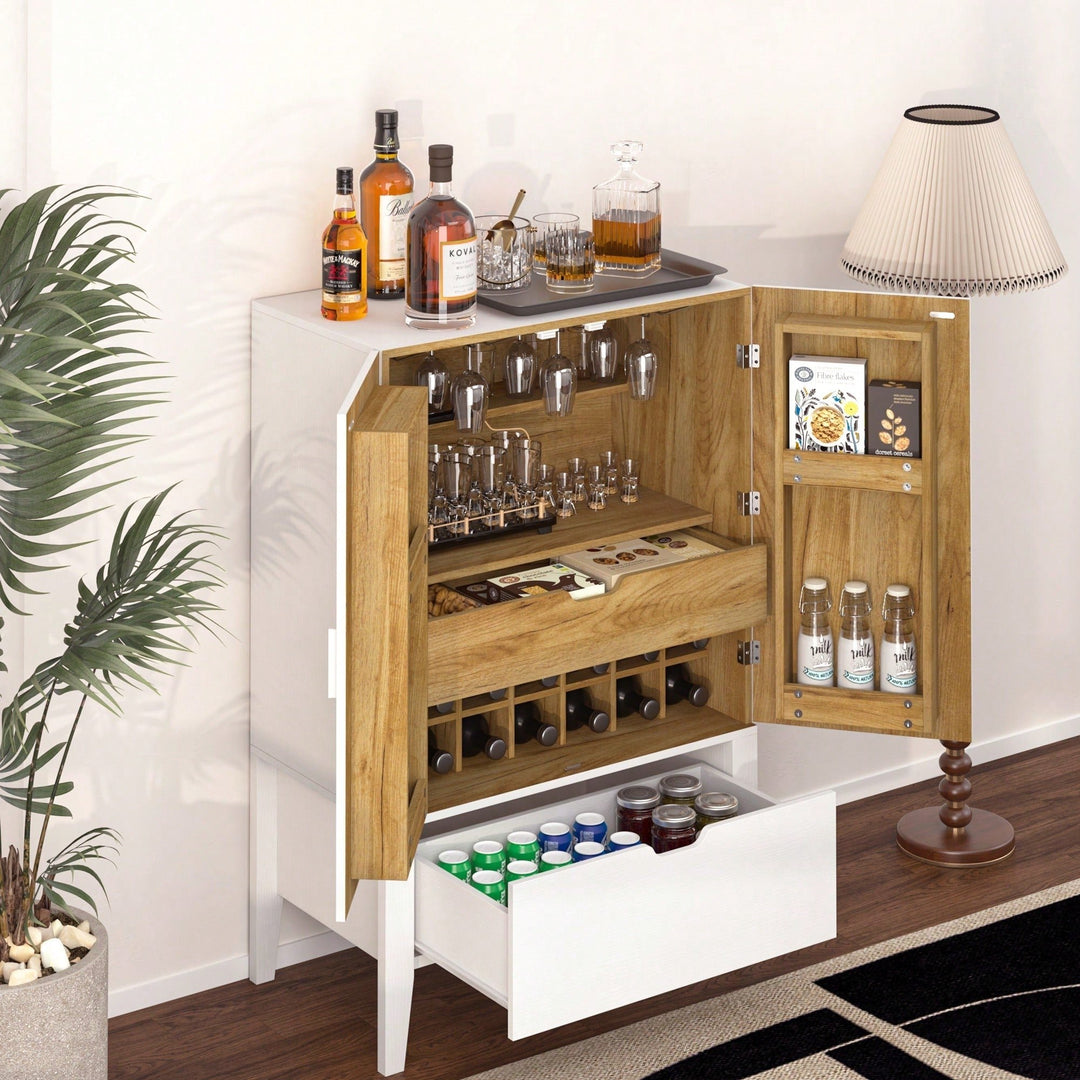 Elegant Bar Cabinet With Wine Racks And Stemware Holder For Home Storage And Display Image 9