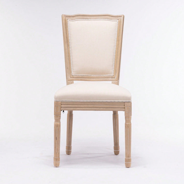 Elegant Set of 2 French Style Dining Chairs with Solid Wood Frame and Linen Upholstered Seat Image 1