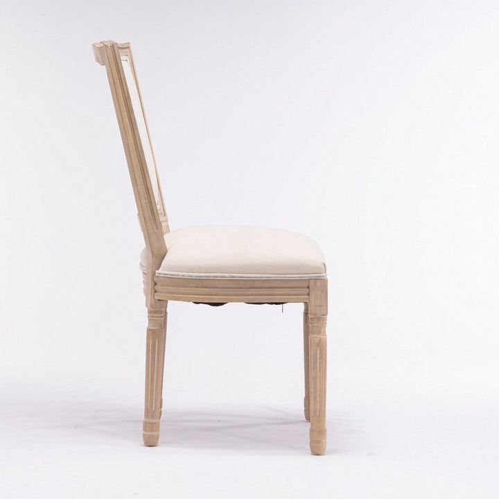 Elegant Set of 2 French Style Dining Chairs with Solid Wood Frame and Linen Upholstered Seat Image 2