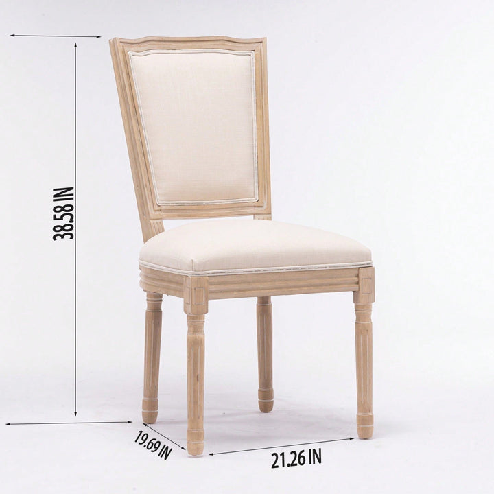 Elegant Set of 2 French Style Dining Chairs with Solid Wood Frame and Linen Upholstered Seat Image 3