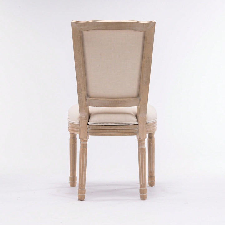 Elegant Set of 2 French Style Dining Chairs with Solid Wood Frame and Linen Upholstered Seat Image 4