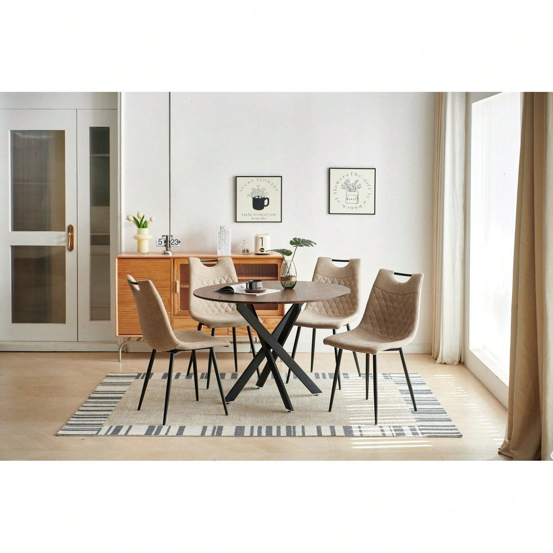 Elegant Set of 4 Modern Dining Chairs with Comfortable Upholstered Seats and Durable Metal Frames for Home Use Beige and Image 2