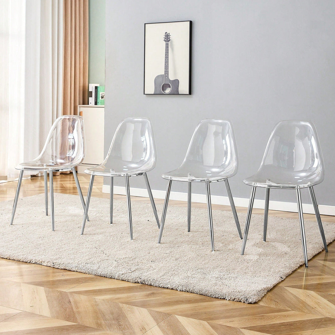 Elegant Transparent Dining Chairs Set Of 4 - Modern Armless Crystal Style With Plated Metal Legs For Nordic Inspired Image 1