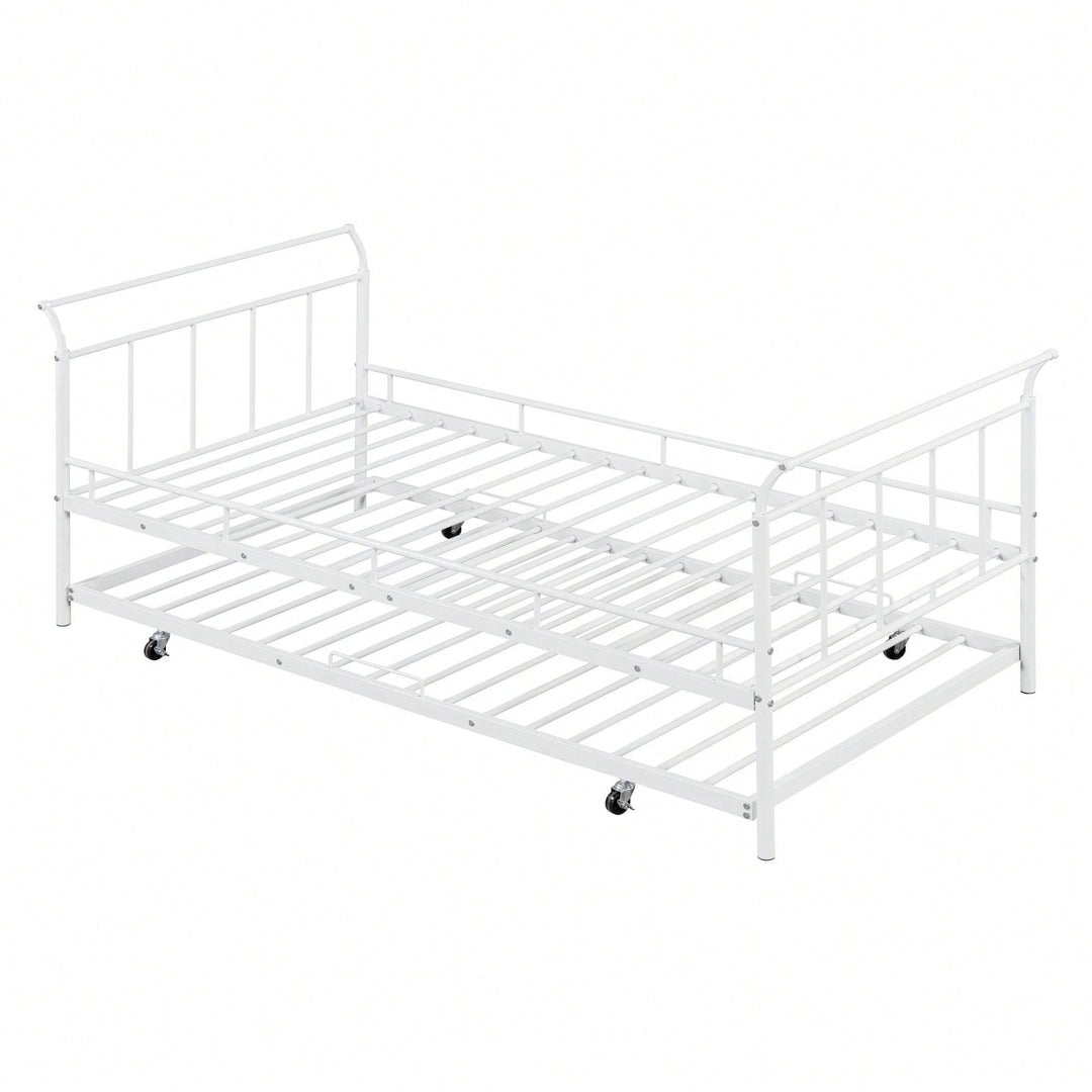 Curved Handle Design, Twin Size Trundle Bed, Durable Iron Construction, No Box Spring Needed Image 3