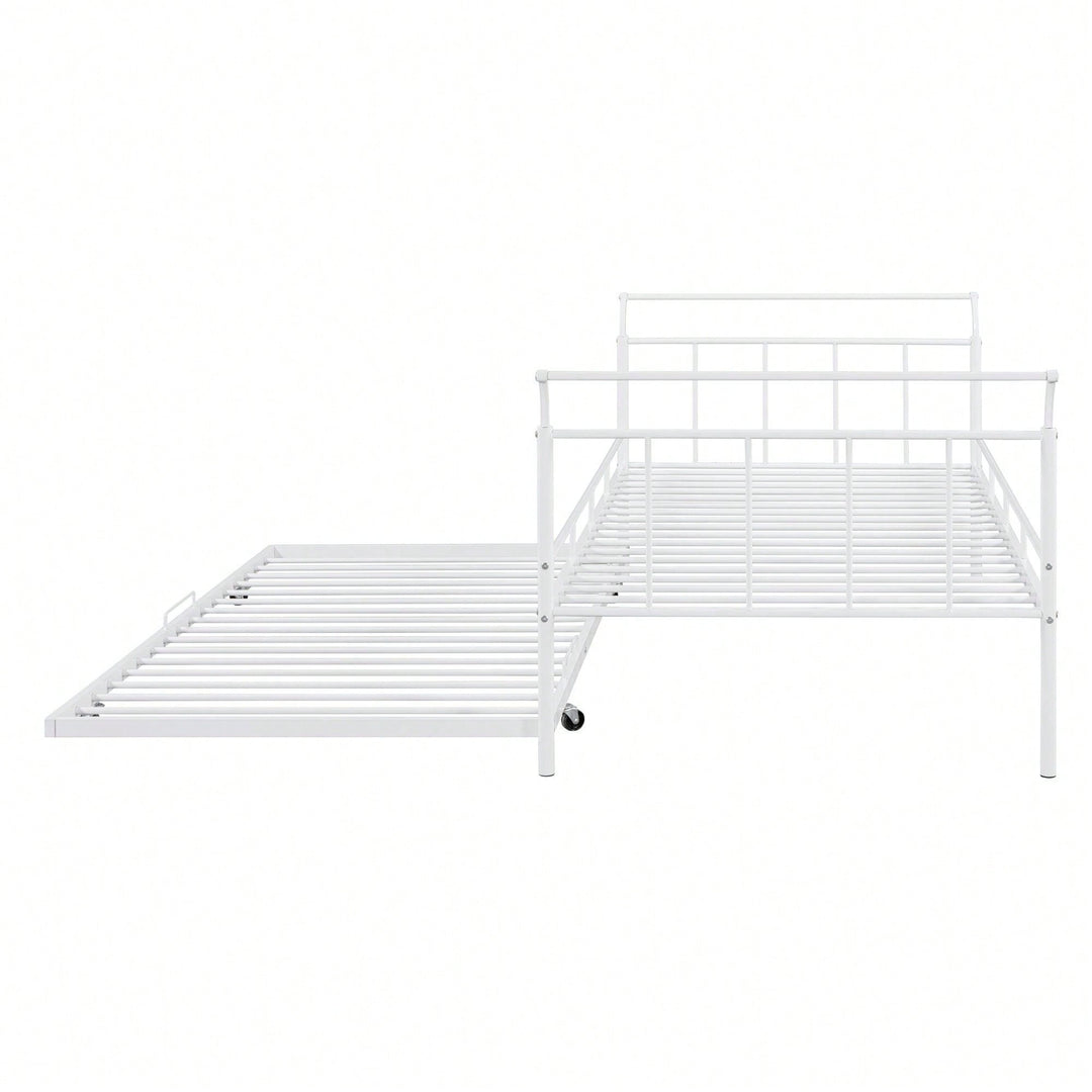 Curved Handle Design, Twin Size Trundle Bed, Durable Iron Construction, No Box Spring Needed Image 4