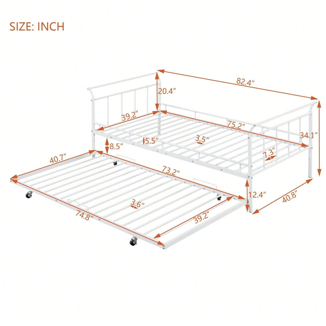 Curved Handle Design, Twin Size Trundle Bed, Durable Iron Construction, No Box Spring Needed Image 5