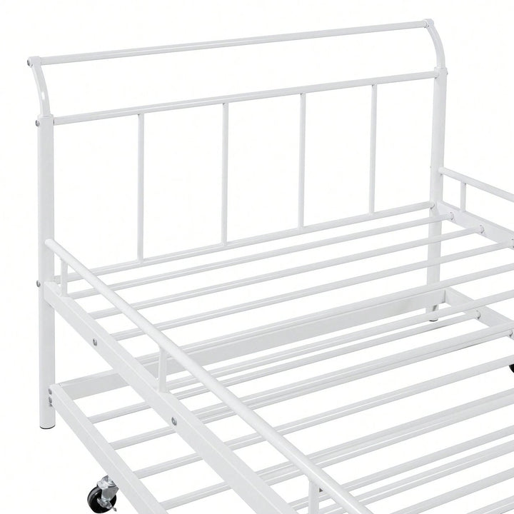 Curved Handle Design, Twin Size Trundle Bed, Durable Iron Construction, No Box Spring Needed Image 9