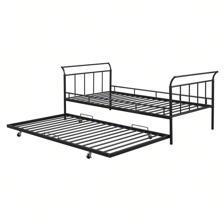 Curved Handle Design, Twin Size Trundle Bed, Durable Iron Construction, No Box Spring Needed Image 10