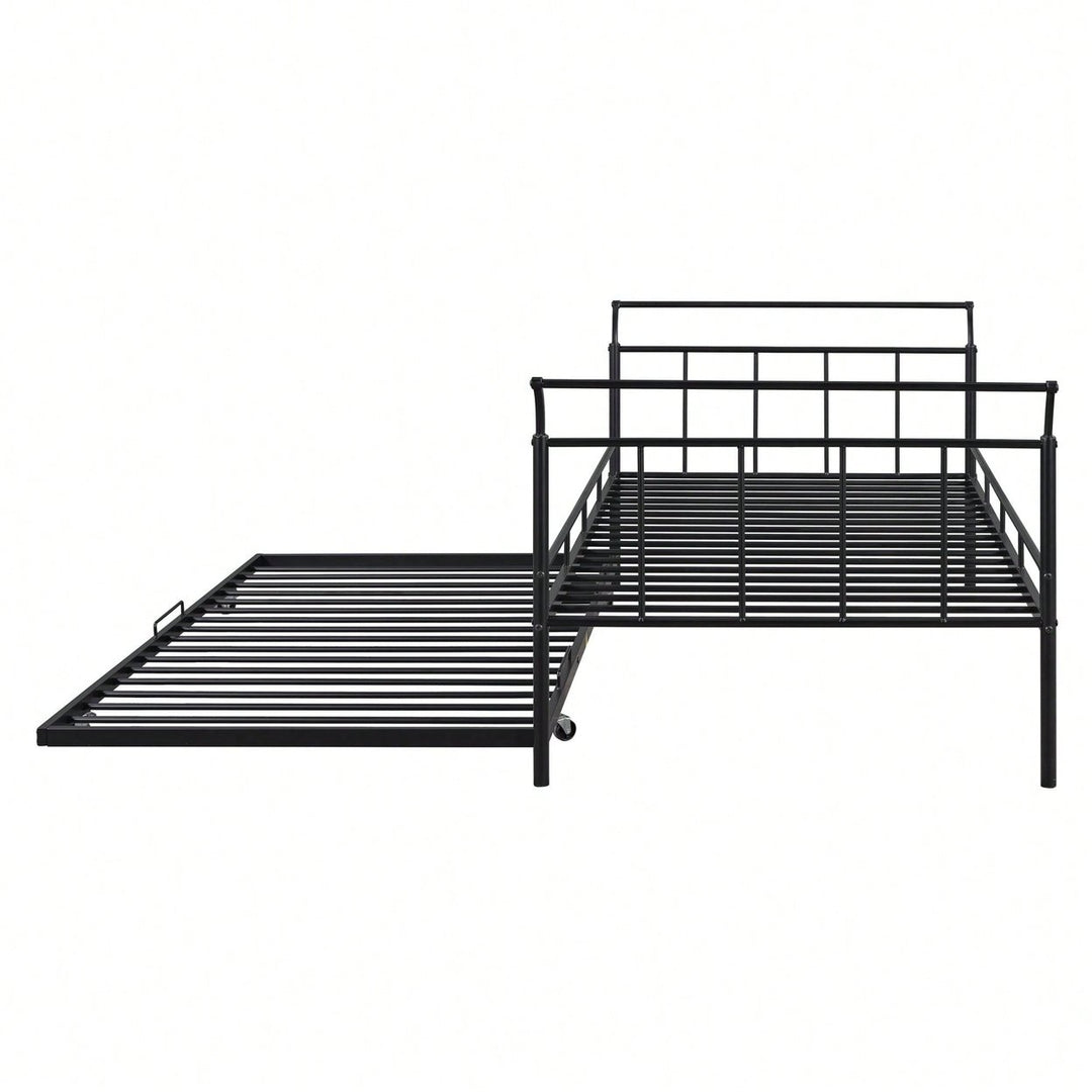 Curved Handle Design, Twin Size Trundle Bed, Durable Iron Construction, No Box Spring Needed Image 11