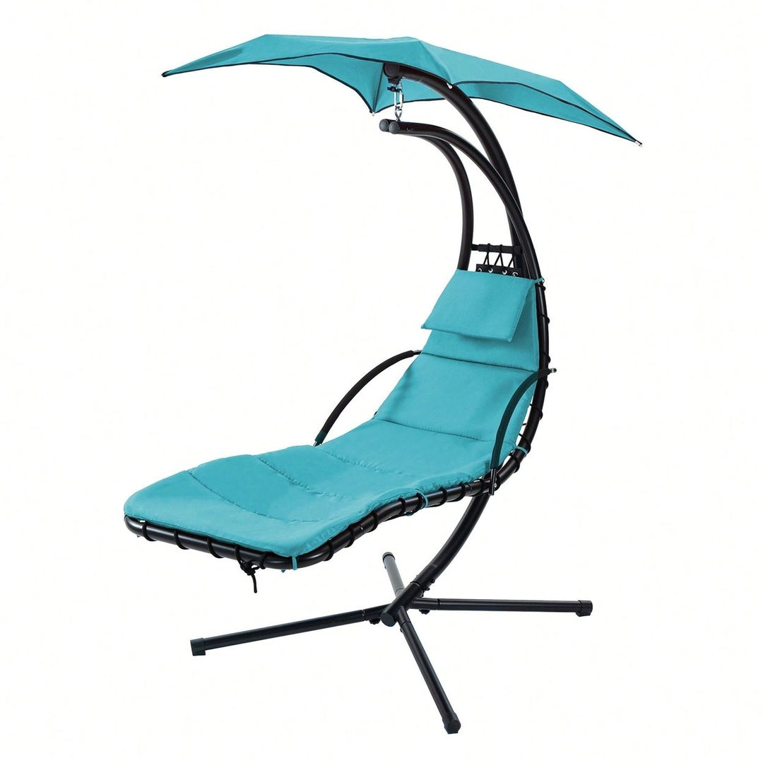 Curved Hanging Chaise Lounger with Canopy and Pillow for Patio Poolside Swing Chair Image 2