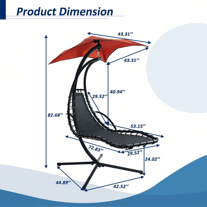 Curved Hanging Chaise Lounger with Canopy and Pillow for Patio Poolside Swing Chair Image 5