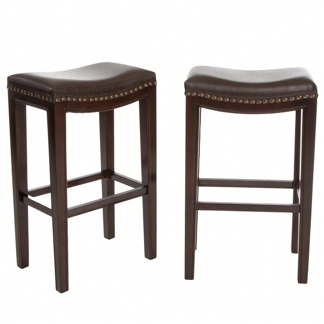 Elegant Upholstered Barstool With Studded Accents For Modern Dining Spaces Image 1